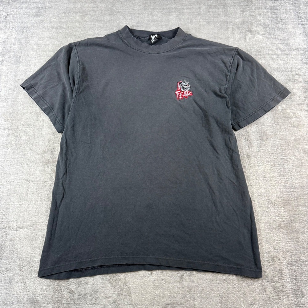 No Fear Shirt Mens Large Black Embroidered Skull Vintage 90s Skater Distressed